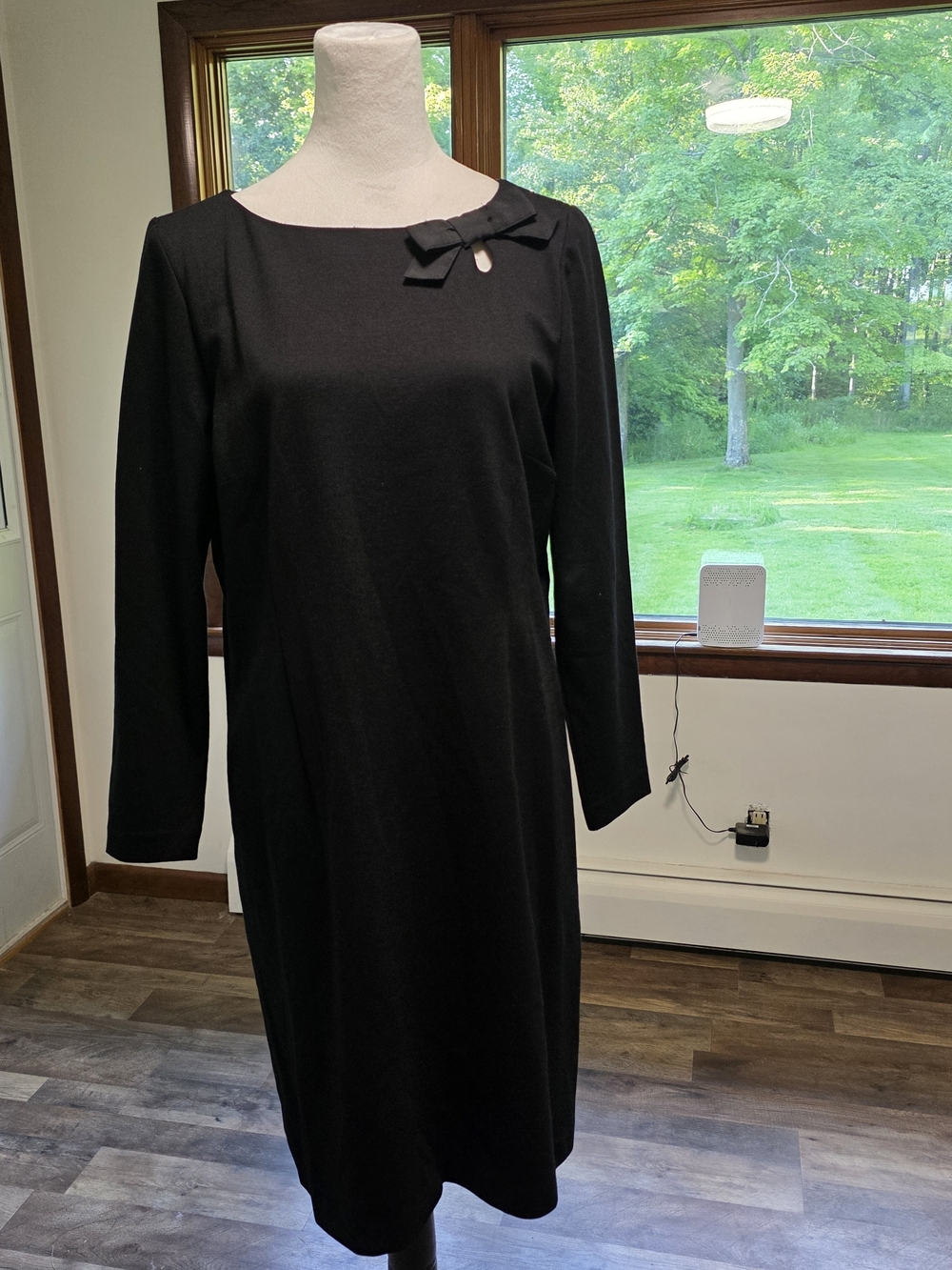 Talbots Black Long-Sleeve Bow-Neck Sheath Dress
